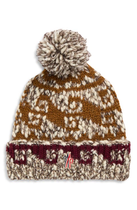 Intarsia Wool Blend Pompom Beanie