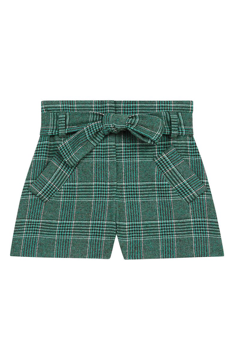 maje Itrito Belted Plaid Shorts, Alternate, color, Green