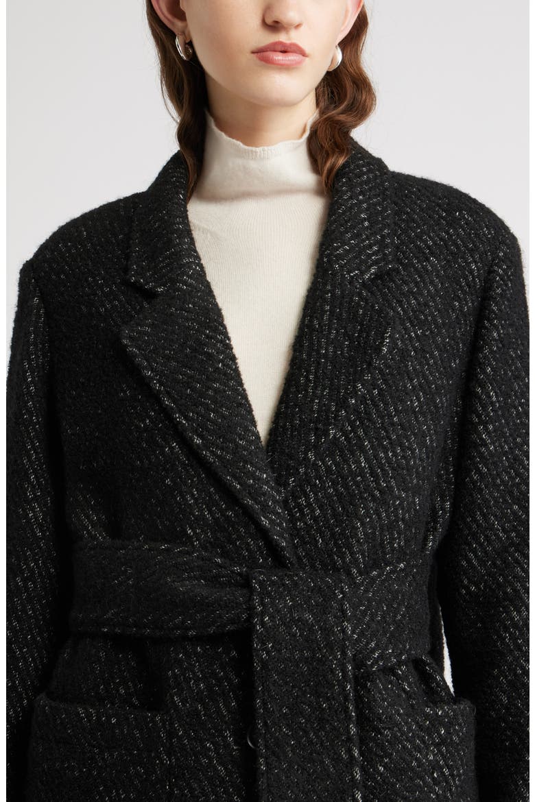 Belted Textured Trench Coat, Alternate, color, BLACK- IVORY TWILL