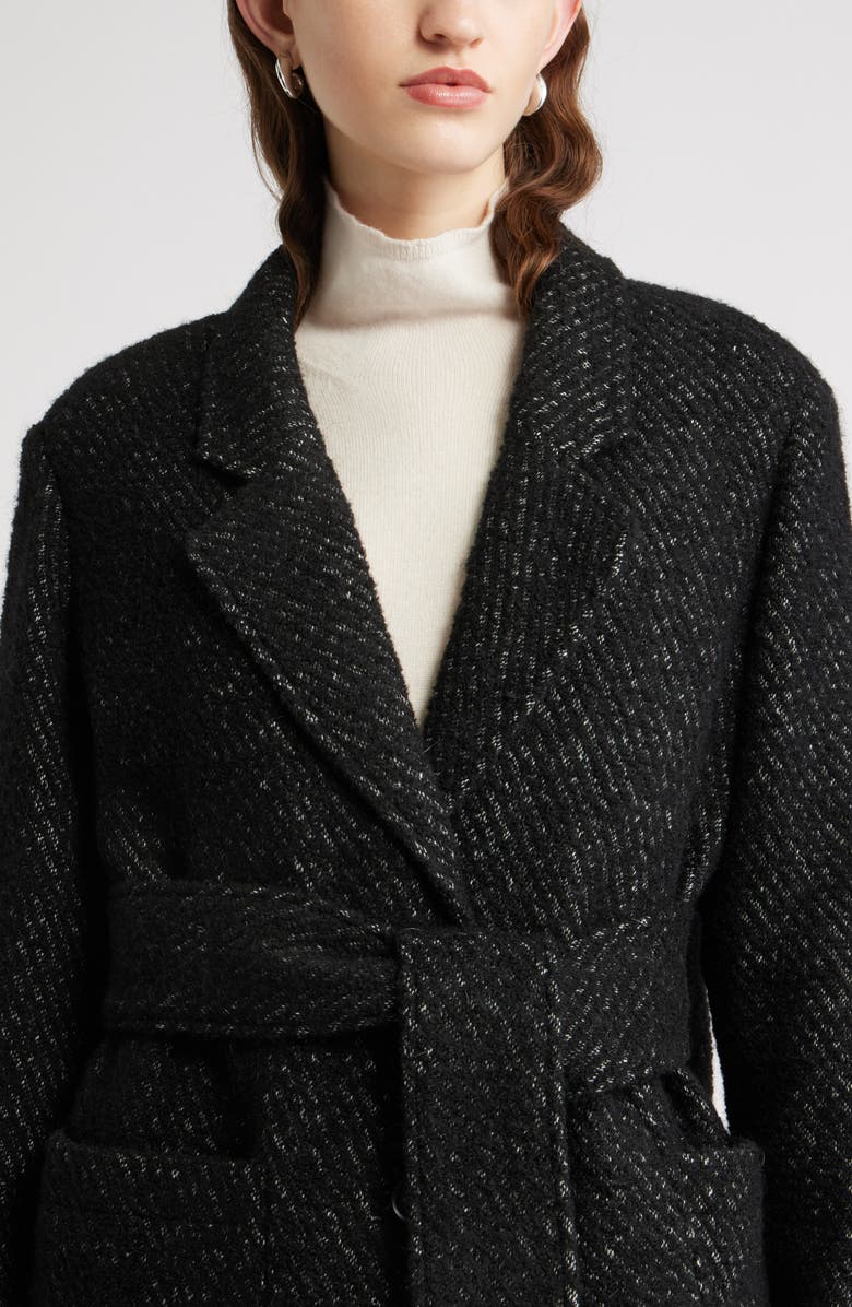 Nordstrom Belted Textured Trench Coat, Alternate, color, Black- Ivory Twill