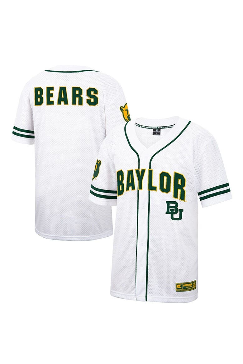 Men's Colosseum White Baylor Bears Free Spirited Mesh Button-Up Baseball Jersey, Main, color, White