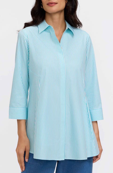 Cici Stripe Cotton Tunic Shirt