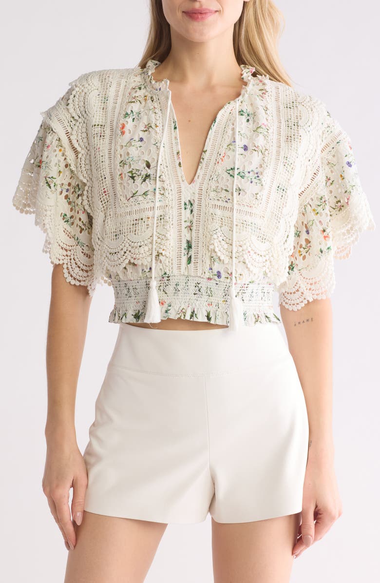 Alice + Olivia Tabitha Floral Lace Cotton Crop Top, Main, color,