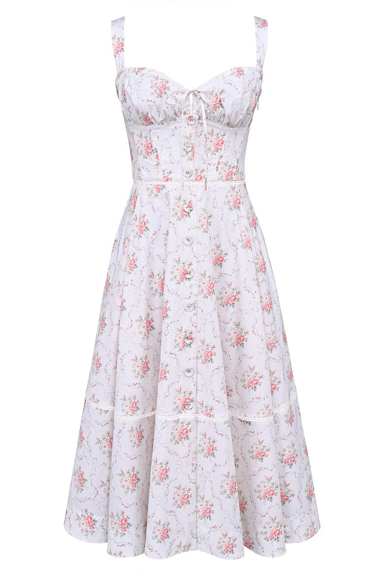 Chiarina Floral Print Midi Dress, Alternate, color, CREAM ROSE
