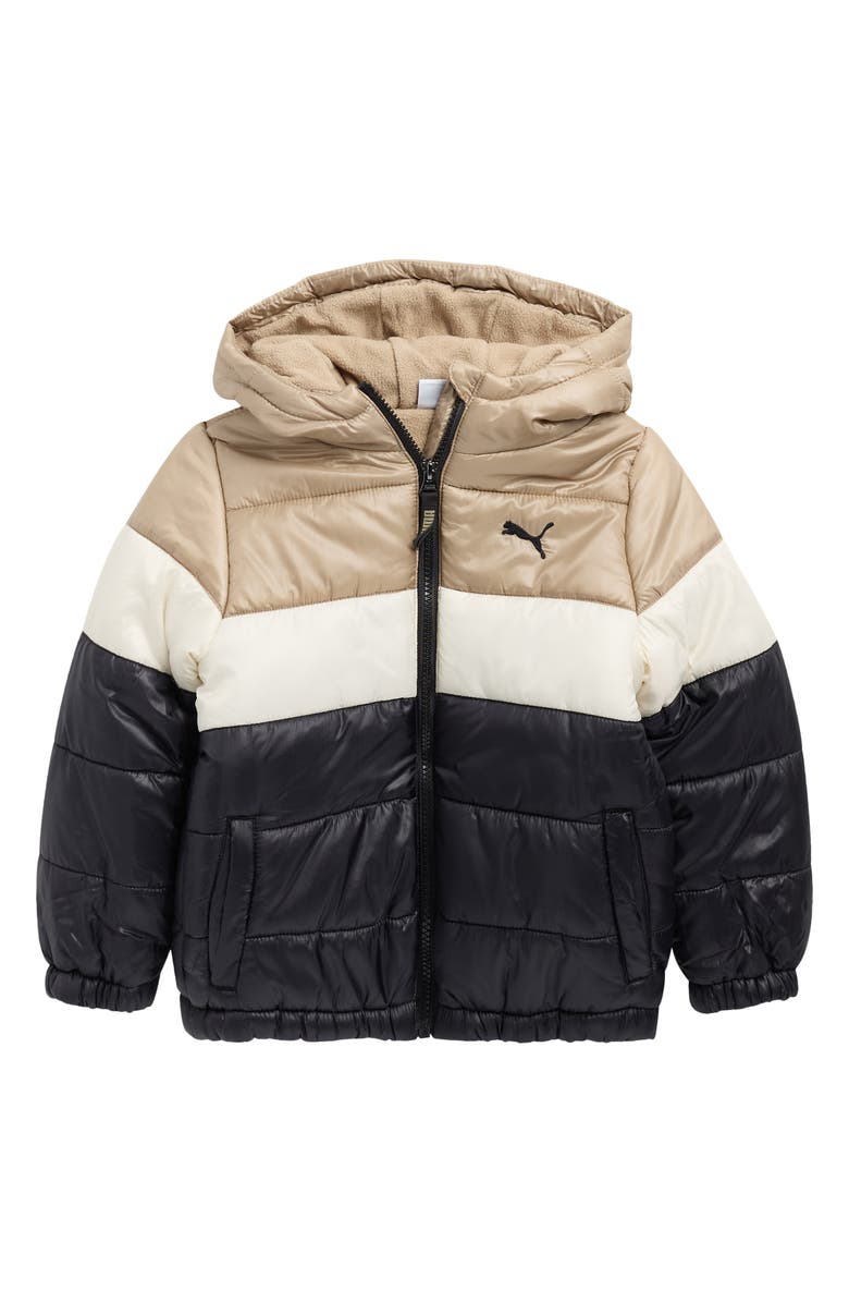 PUMA Kids' Colorblock Water Resistant Puffer Jacket, Main, color, Pale Brown