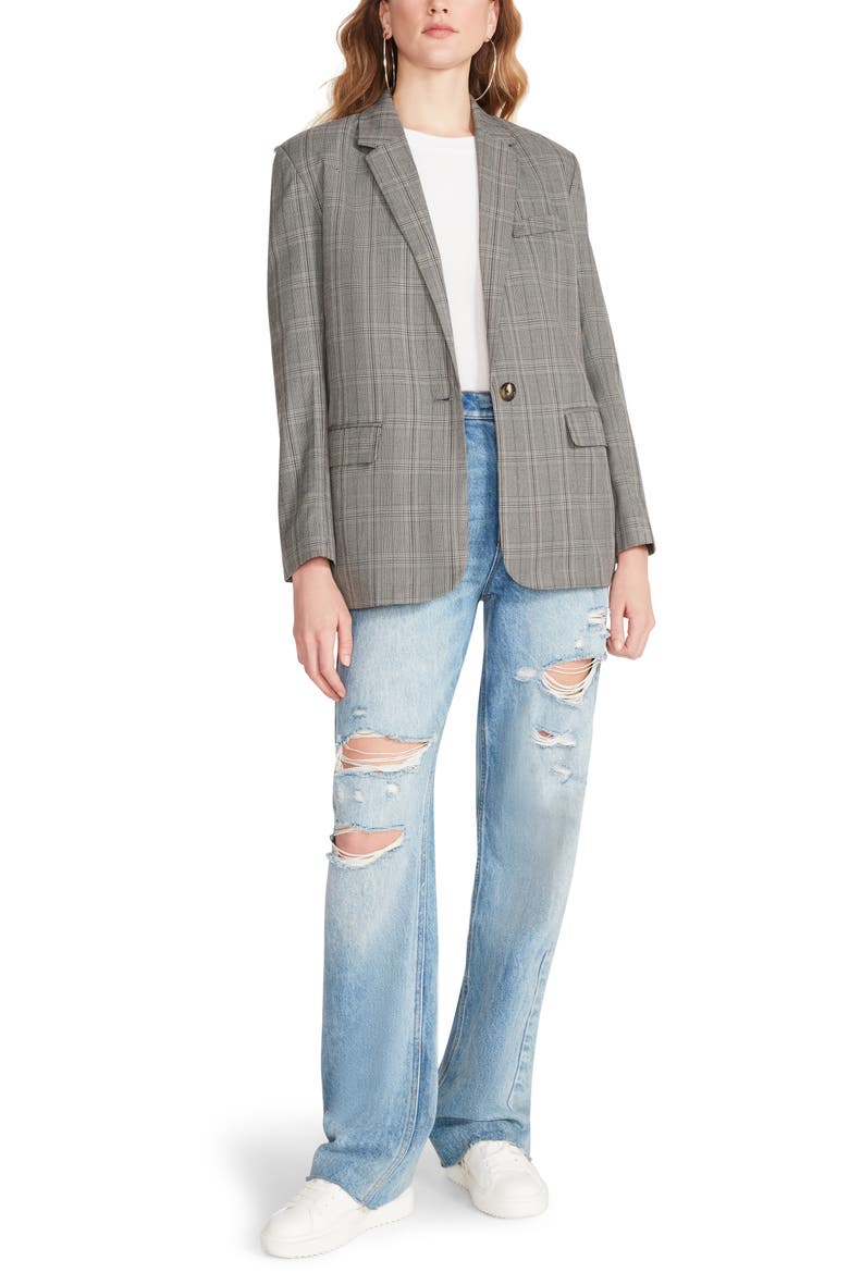 The Big Business Plaid Blazer, Main, color, BLACK AND WHITE PLAID