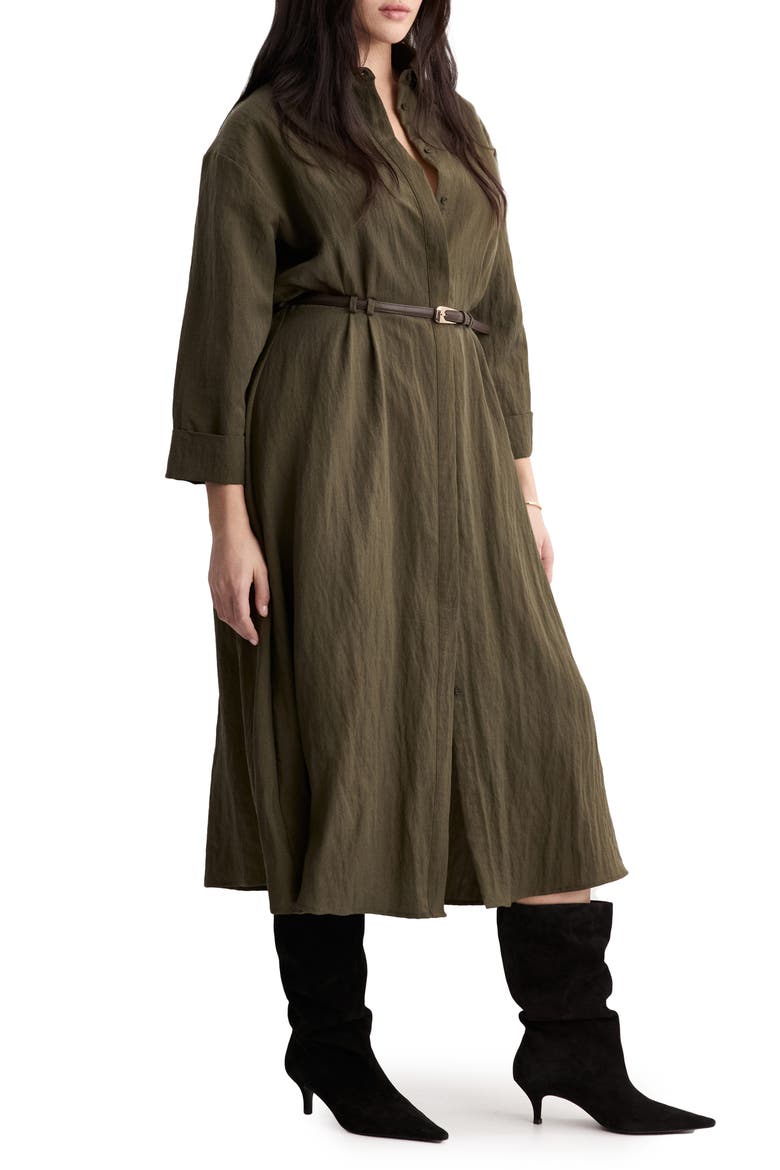 Long Sleeve Shirtdress, Main, color, KHAKI GREEN