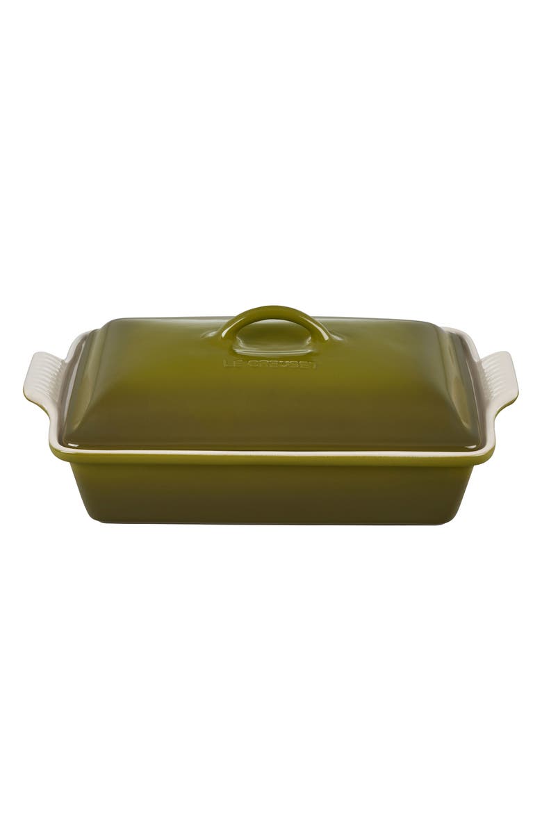 Le Creuset Heritage 4 Quart Covered Rectangular Stoneware Casserole, Main, color, Olive