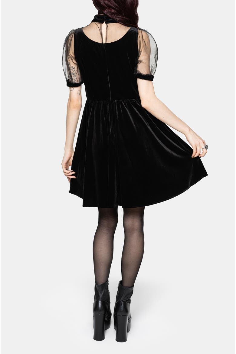 Trixie Velour Mesh Mini Dress, Alternate, color, Black