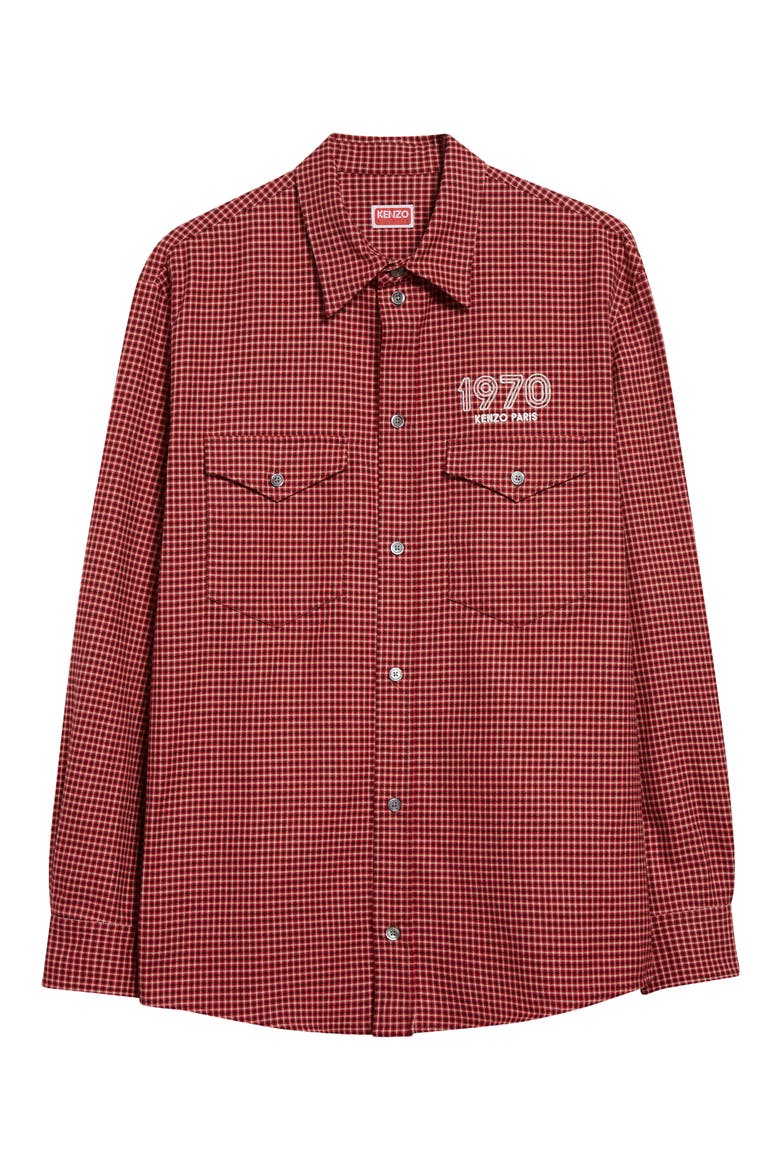 1970 Archive Military Check Button-Up Shirt, Alternate, color, CHERRY