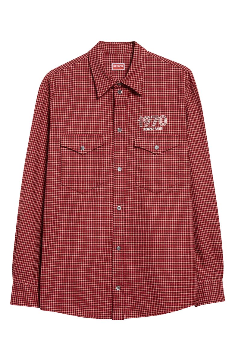 KENZO 1970 Archive Military Check Button-Up Shirt, Alternate, color, 