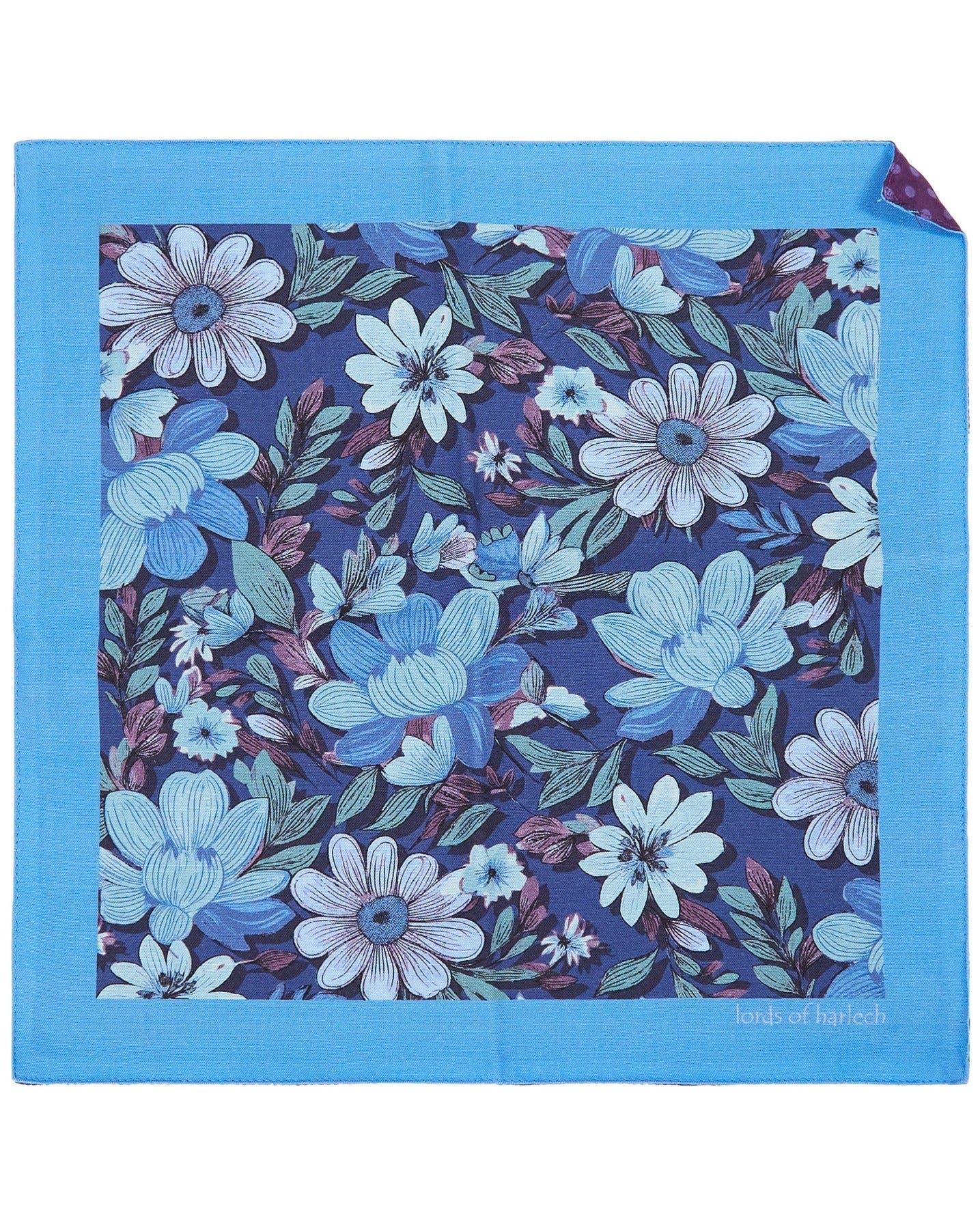 Lords Of Harlech Hudson Merino Wool Handkerchief Pocket Square In Blue