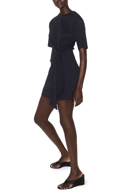 Side Tie Stretch Cotton T-Shirt Minidress