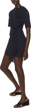 MANGO Side Tie Stretch Cotton T-Shirt Minidress