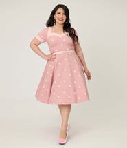 Unique Vintage Plus Size 1950s Sweetheart Neckline Swing Dress