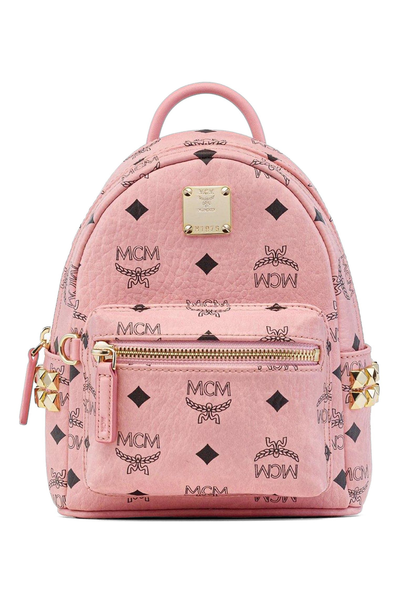 MCM Stark Bebe Boo Side Studs Backpack in Visetos, Main, color, Pink
