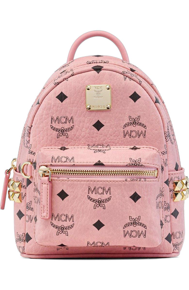 MCM Stark Bebe Boo Side Studs Backpack in Visetos, Main, color, Pink
