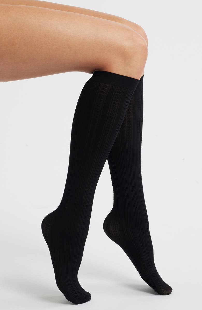 Hue Cable Knee High Socks, Main, color, Black