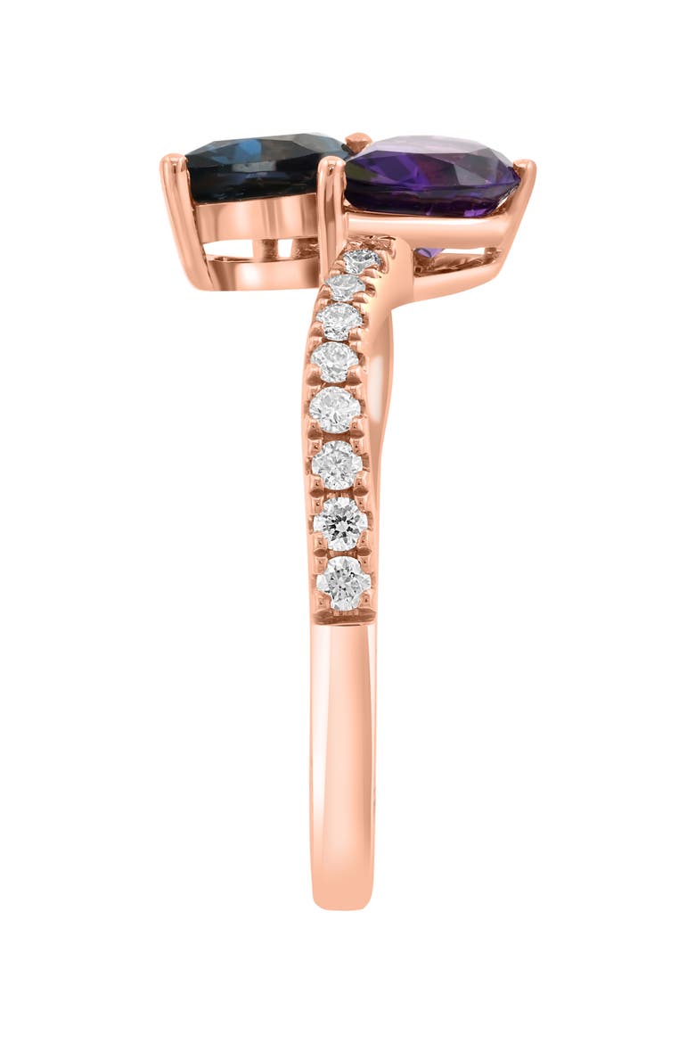 14K Rose Gold Amethyst, London Blue Topaz & Diamond Ring, Alternate, color, ROSE GOLD MULTI