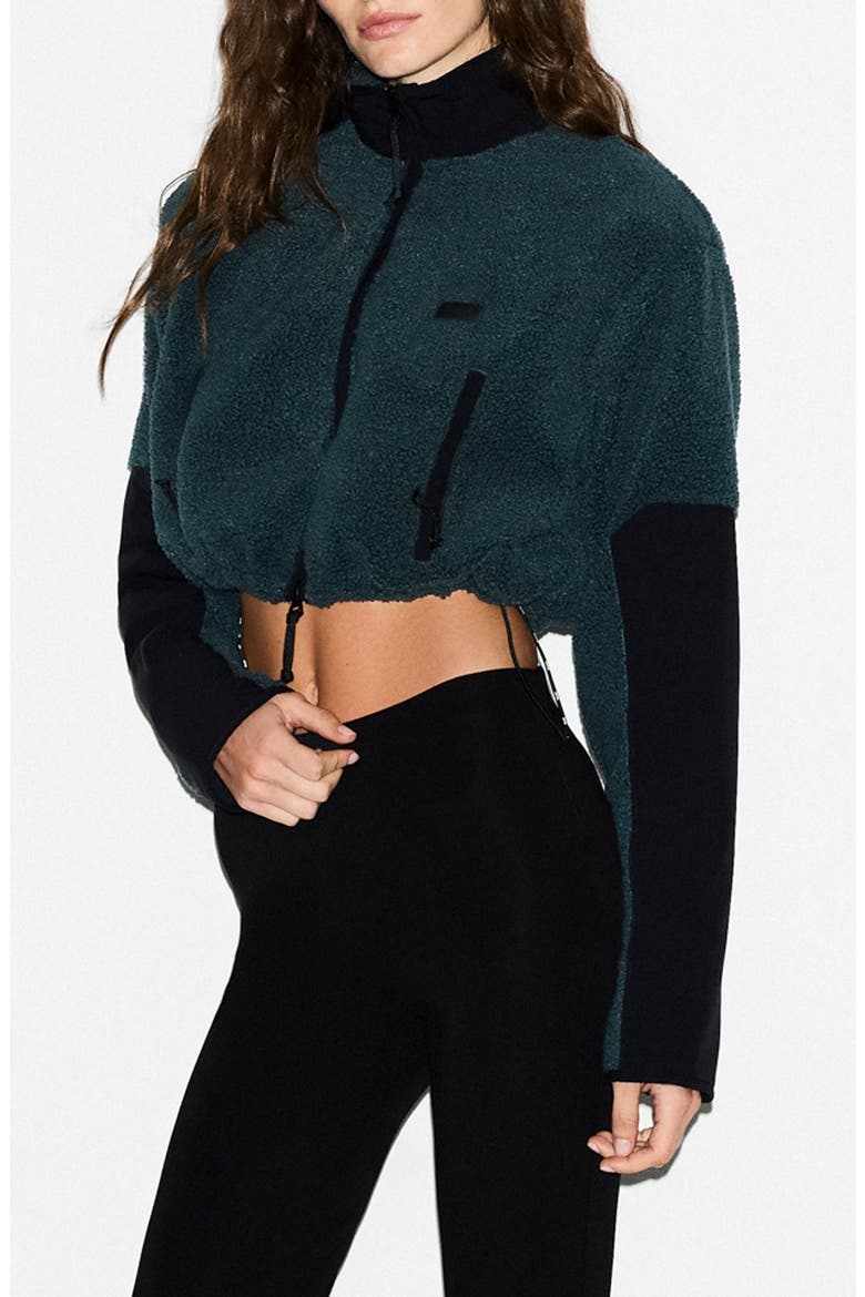 Faux Shearling Crop Jacket, Alternate, color, DARK TEAL
