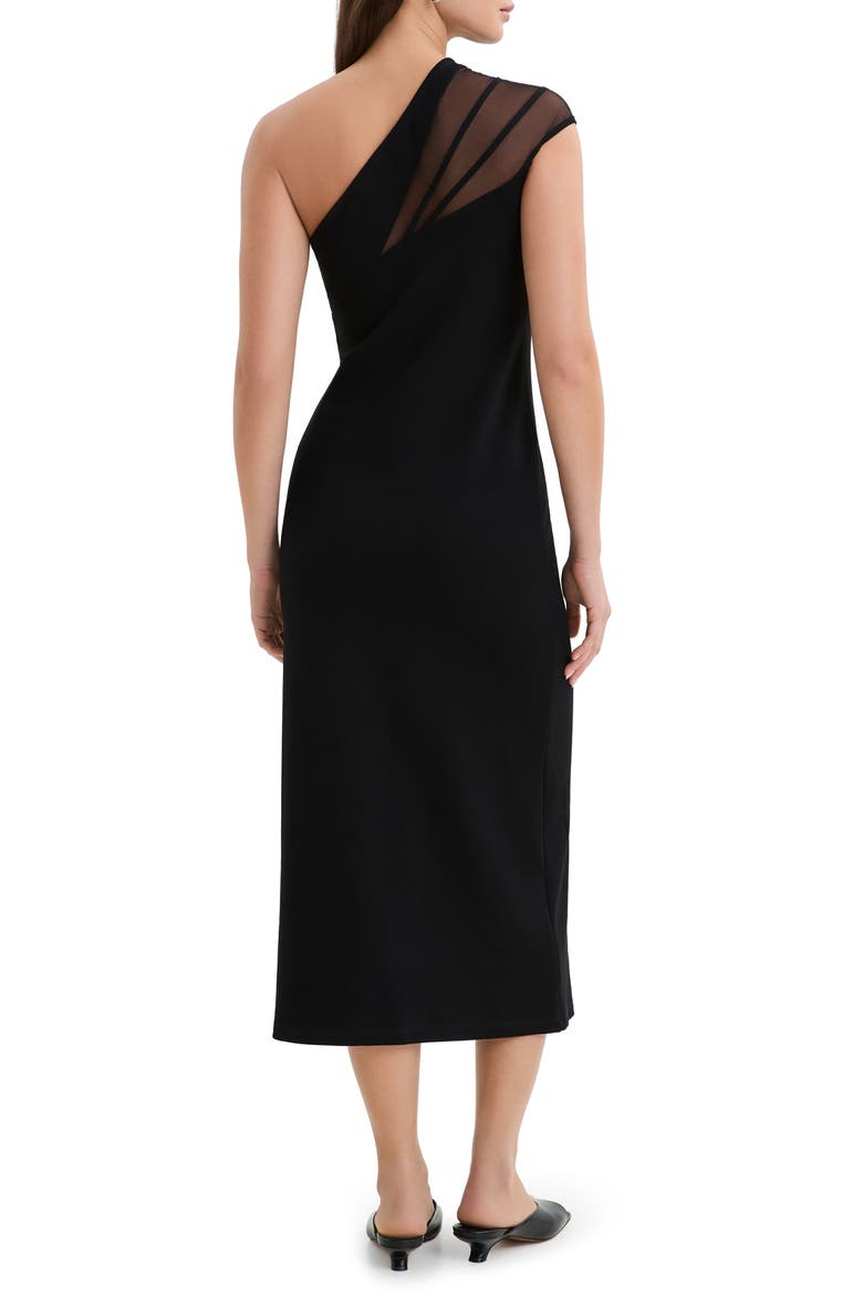 Kiran Sheer Accent One-Shoulder Midi Dress, Alternate, color, BLACK
