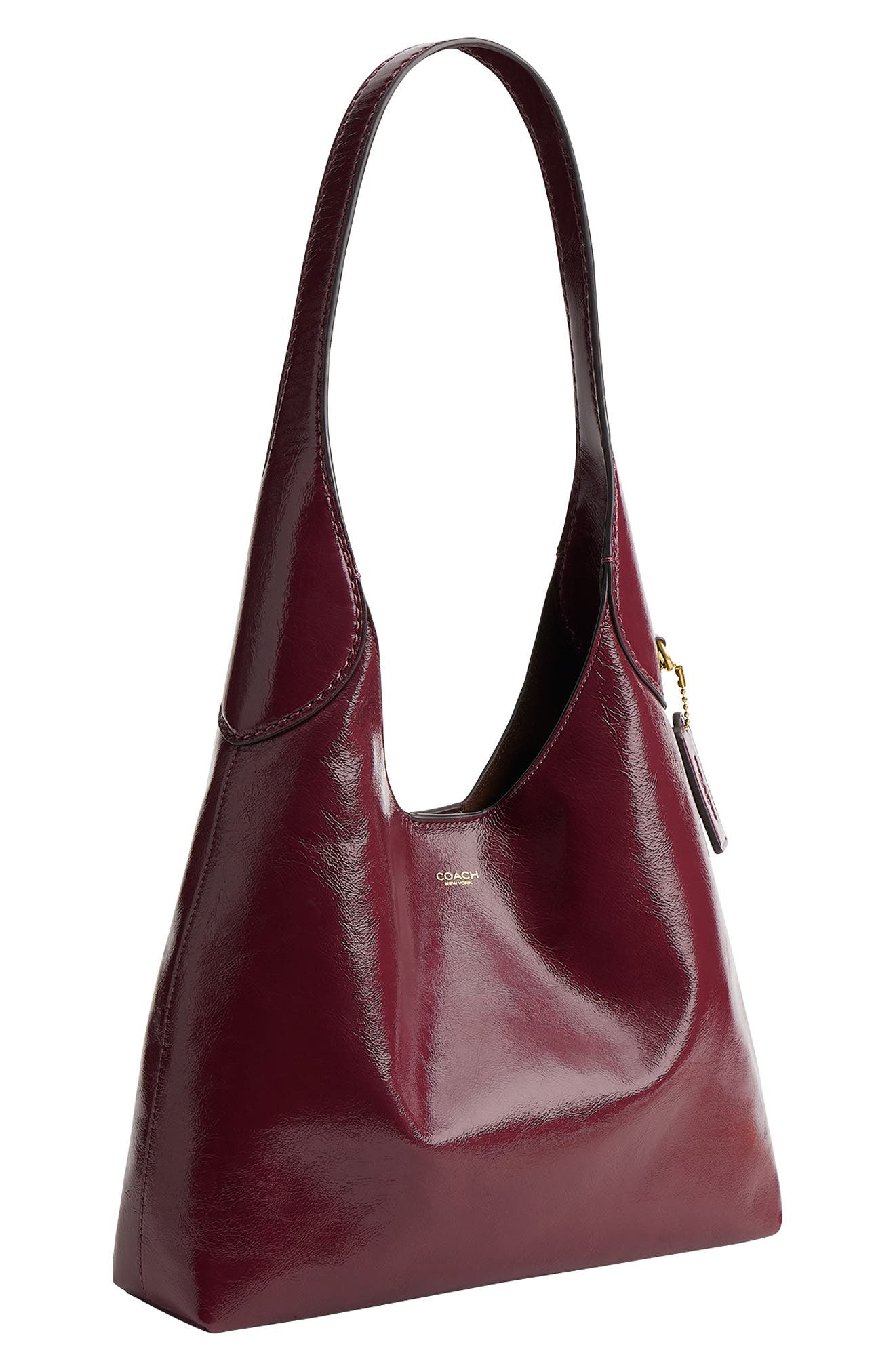 Brooklyn 28 Glazed Leather Shoulder Bag, Alternate, color, B4/ DARK CHERRY