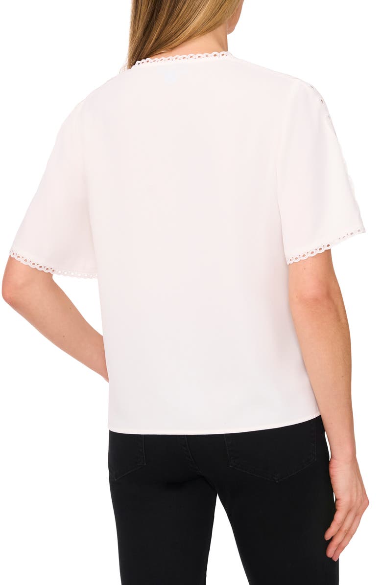 CeCe Eyelet Trim Moss Crepe Top, Alternate, color, New Ivory White