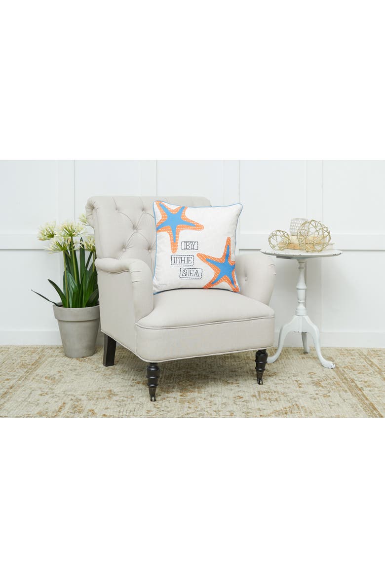 Starfish By The Sea Printed and Applique Accent Throw Pillow, Alternate, color, White