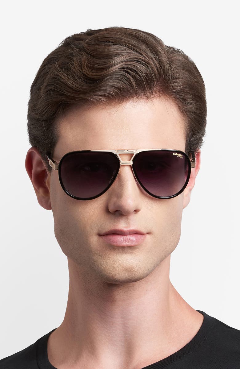 Carrera Eyewear 61mm Gradient Pilot Sunglasses, Alternate, color, Black Gold/ Dark Grey