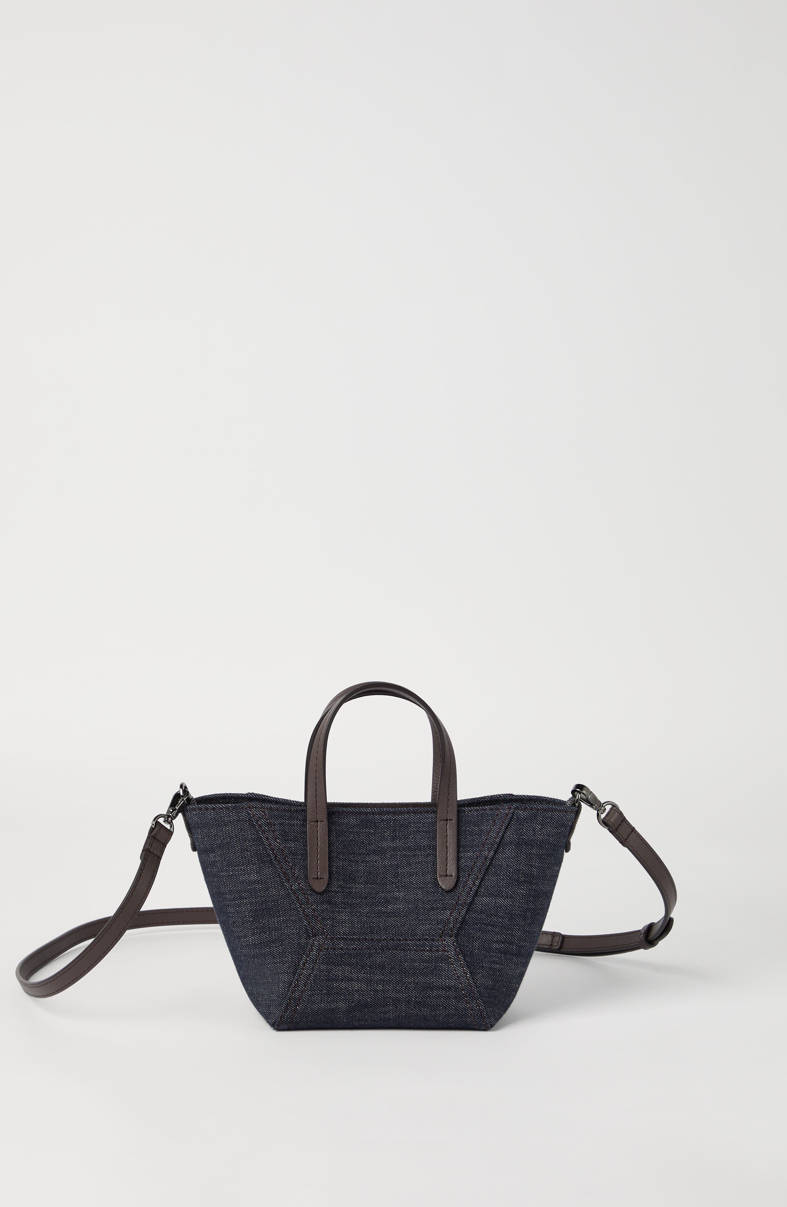 Brunello Cucinelli Twill BC Duo mini bag, Alternate, color, Dark Denim
