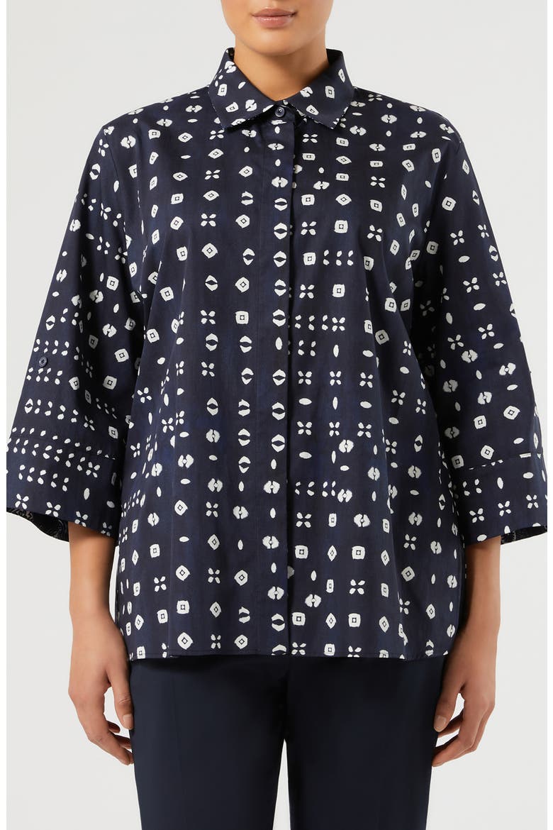 Faro Geometric Print Cotton Shirt, Main, color, NAVY