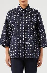 Marina Rinaldi Faro Geometric Print Cotton Shirt