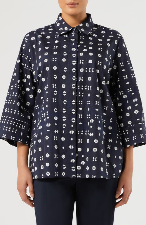 Marina Rinaldi Faro Geometric Print Cotton Shirt In Navy
