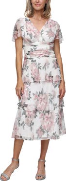 SL FASHIONS Floral Print Tiered Bodre Midi Dress