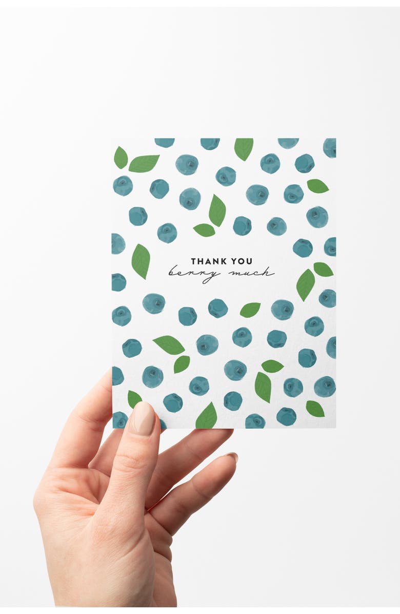 Joy Paper Co. Thank You Berry Much Boxed Set of 8 Greeting Cards, Alternate, color, Blueberry Pattern