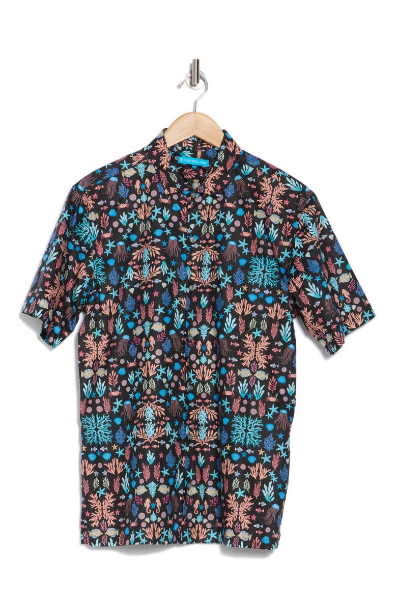 Morris Sea Short Sleeve Cotton Button-Up Shirt, Alternate, color, BLACK