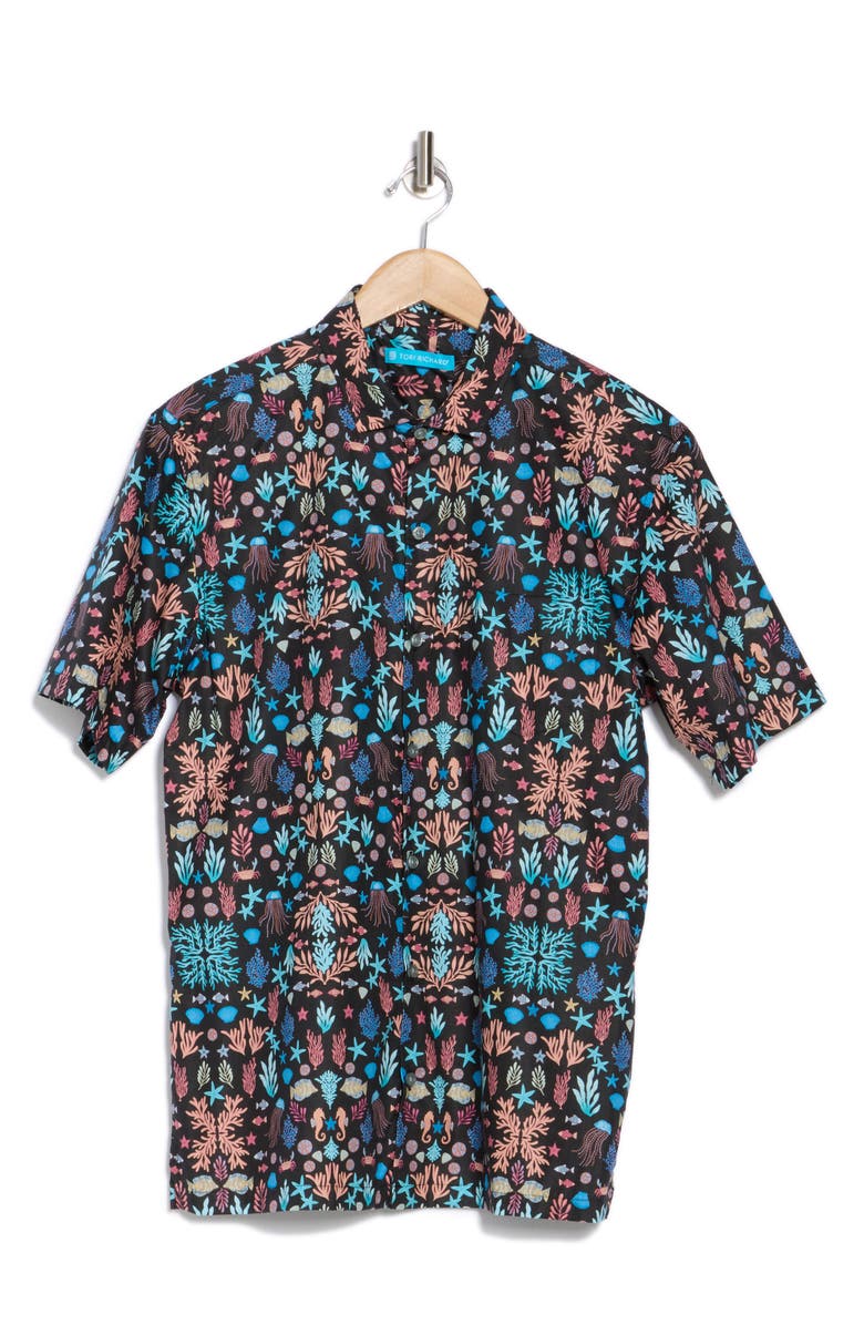 Tori Richard Morris Sea Short Sleeve Cotton Button-Up Shirt, Alternate, color, Black