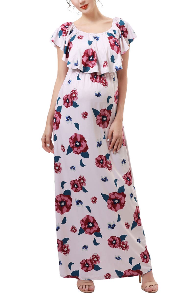 Kimi & Kai Marina Off the Shoulder Maternity Nursing Maxi Dress, Alternate, color, Multicolored