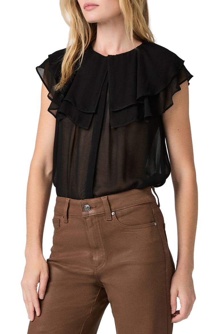 Lucia Double Ruffle Collar Top, Main, color, BLACK