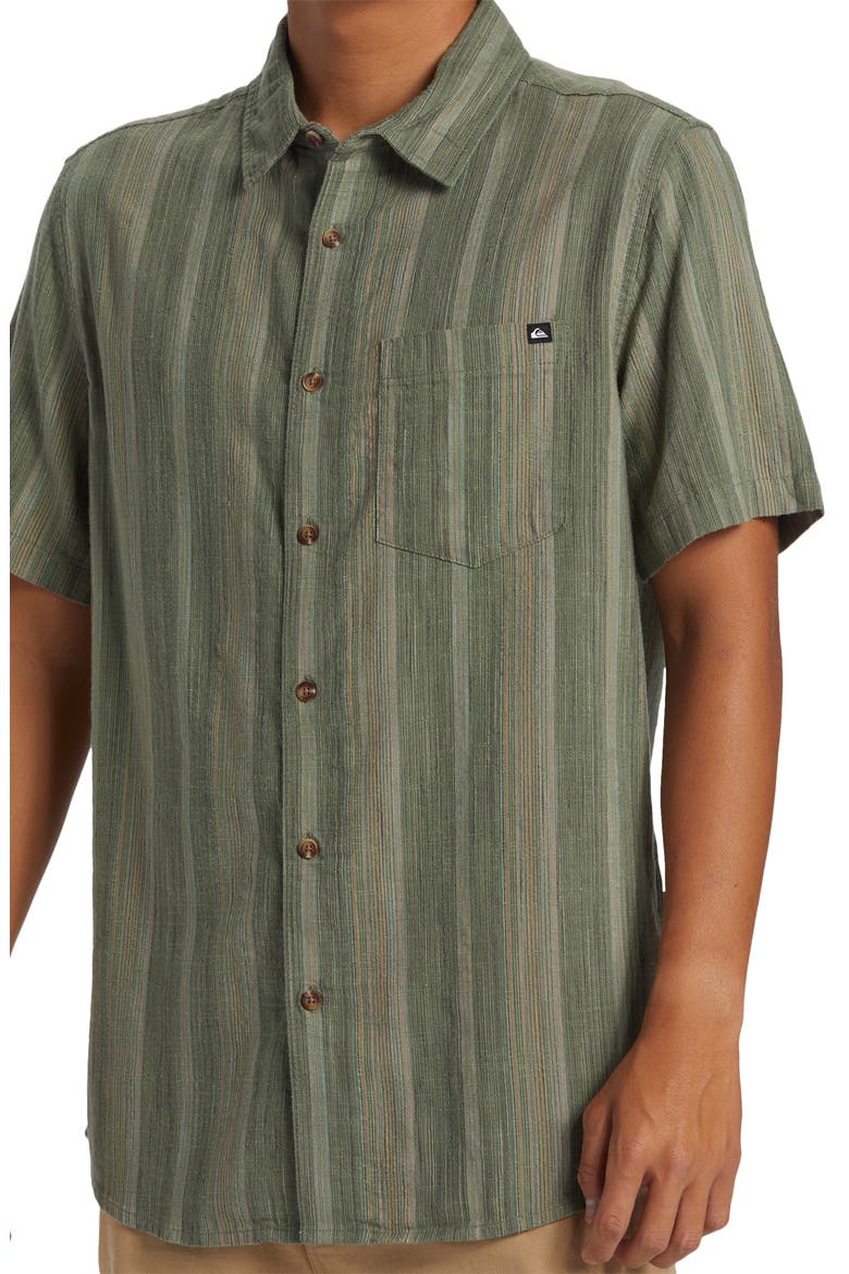 Pyke Stripe Short Sleeve Organic Cotton Button-Up Shirt, Alternate, color, SEA SPRAY SLUB