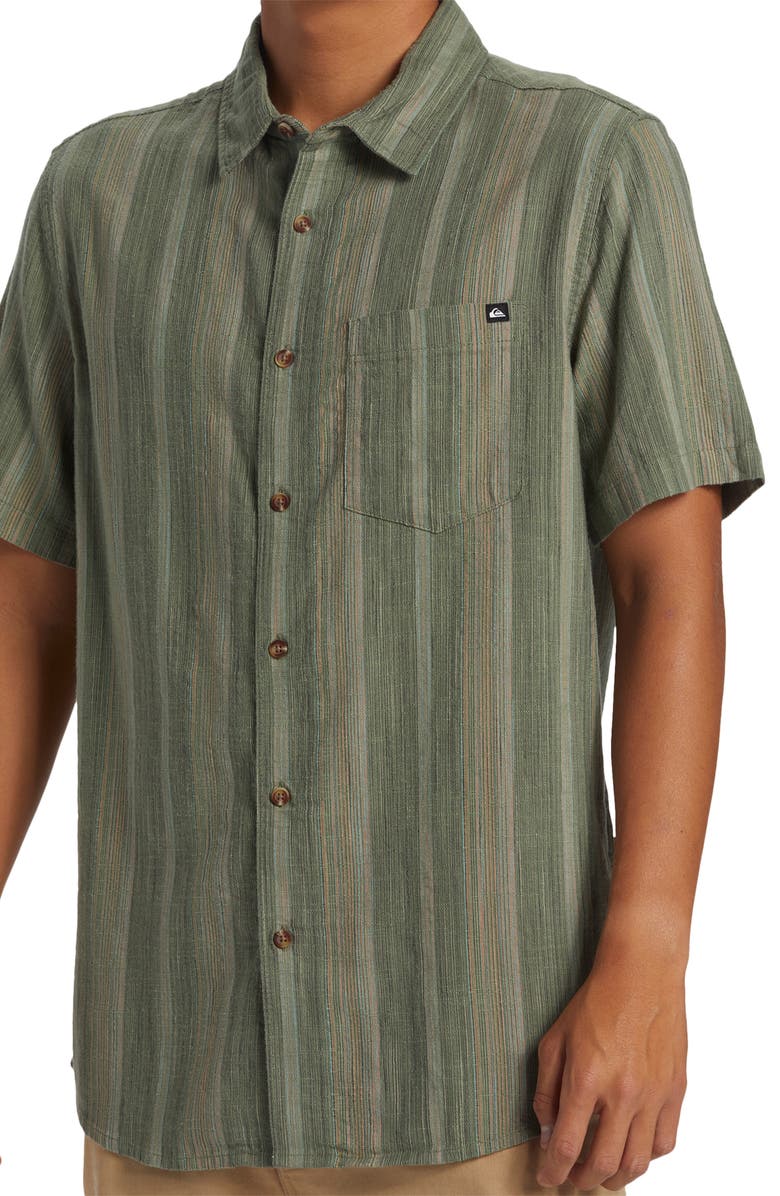 Quiksilver Pyke Stripe Short Sleeve Organic Cotton Button-Up Shirt, Alternate, color, 