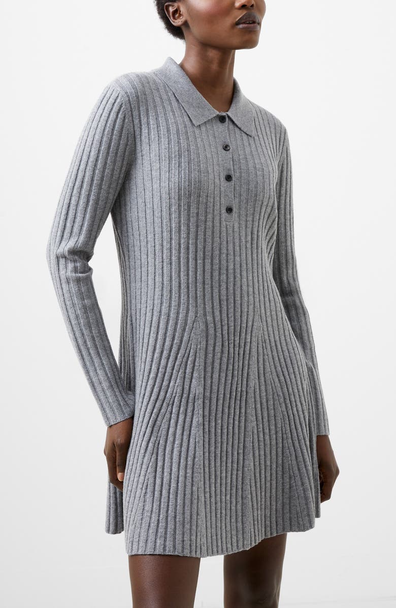 French Connection Vhari Long Sleeve Polo Sweater Minidress, Alternate, color, Mid Grey Melange