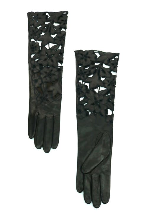 Long Leather Gloves with floral design