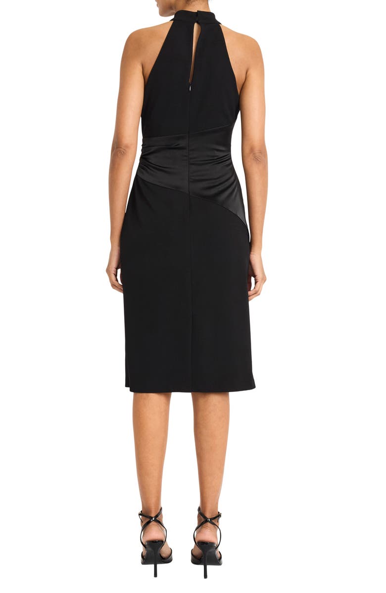 Maggy London High Neck Mixed Media Cocktail Sheath Dress, Alternate, color, Black