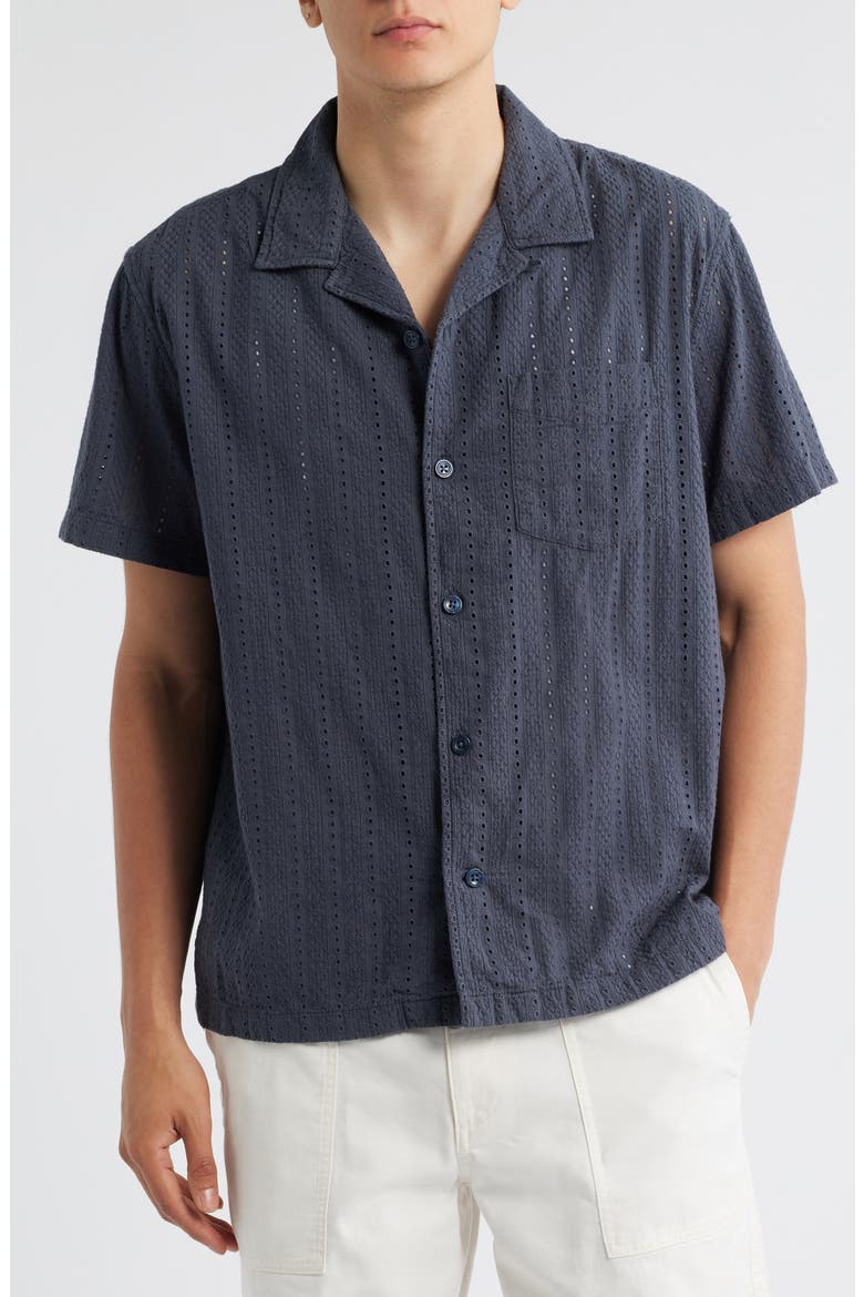 Embroidered Eyelet Cotton Camp Shirt, Alternate, color, NAVY INDIA INK