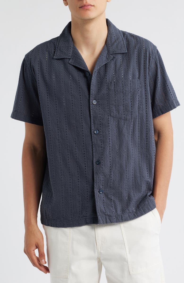Treasure & Bond Embroidered Eyelet Cotton Camp Shirt, Alternate, color, Navy India Ink