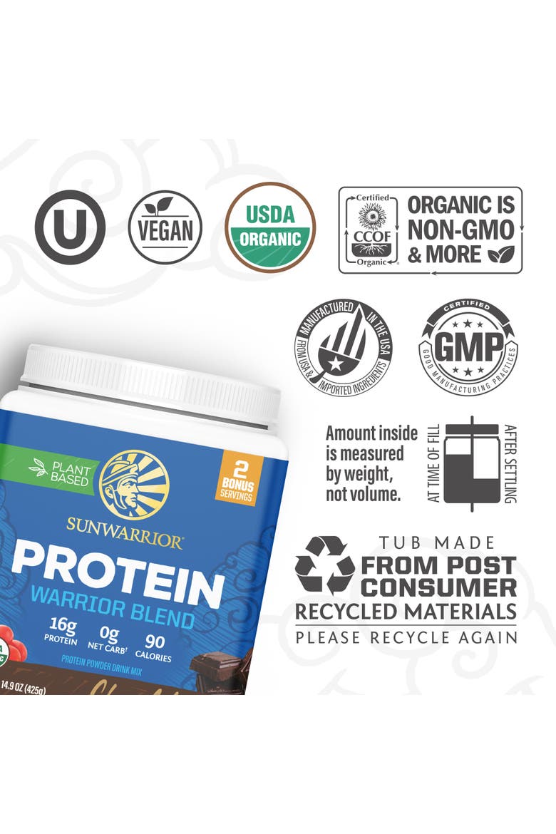 Non-Retail Warrior Blend Protein Powder, Chocolate, 425g tub, Alternate, color, No Color