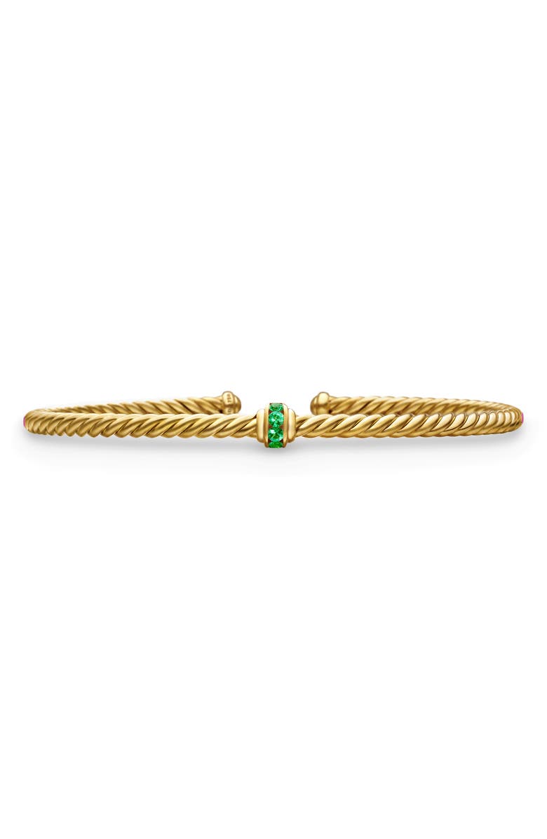 David Yurman Classic Cablespira<sup>®</sup> Station Bracelet in 18K Yellow Gold with Pavé Emeralds, 3mm, Main, color, 18K Yellow Gold