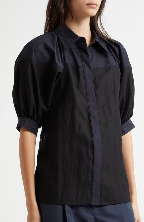 3.1 Phillip Lim Lantern Sleeve Colorblock Button-up Shirt In Black Midnight