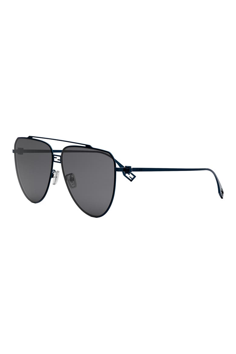'Fendi Baguette 59mm Pilot Sunglasses, Alternate, color, SHINY BLUE / SMOKE